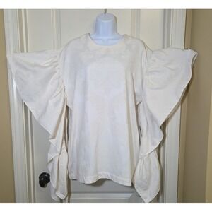 Marques Almeida White Jacquard Mini Dress Long Shirt Wing Sleeves Size‎ 6